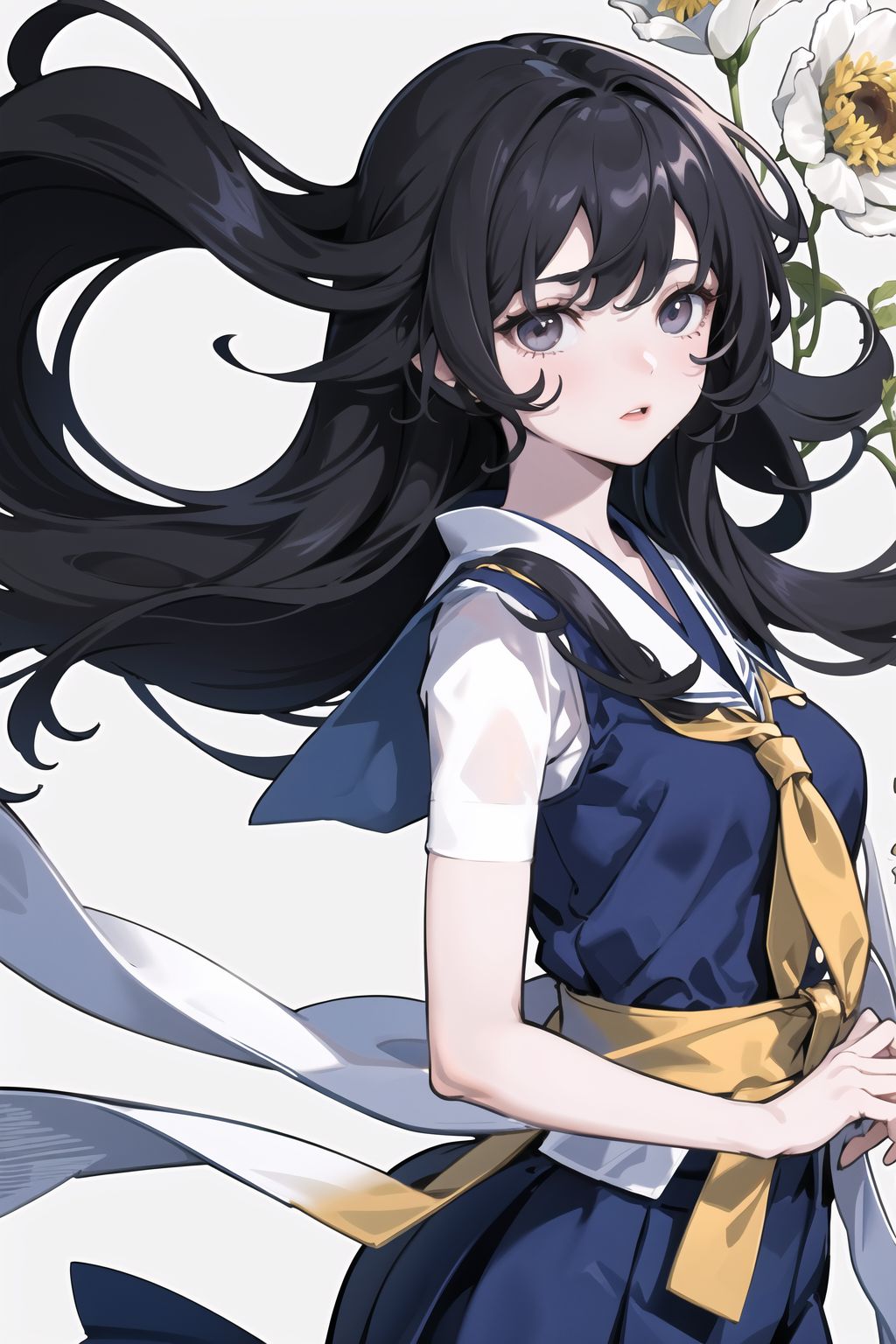 51623-2913448651-A 4k level illustration in the style of Mishan dance, featuring a girl with black hair and white skin wearing a Japanese school.jpg